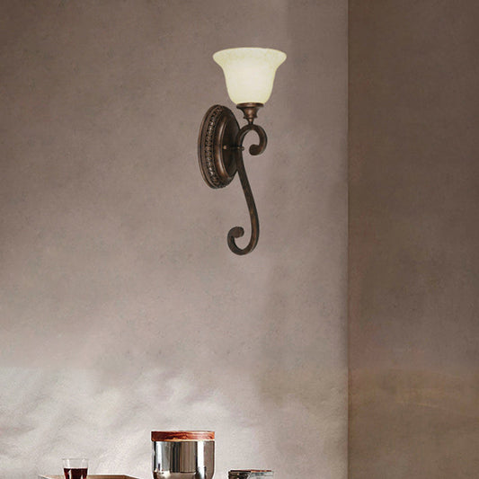 Traditional Rustic Cup Iron Glass 1-Light Wall Sconce Lamp