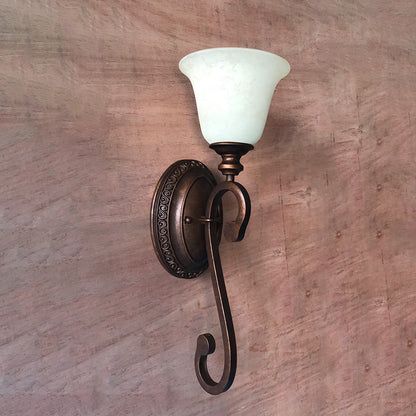 Traditional Rustic Cup Iron Glass 1-Light Wall Sconce Lamp
