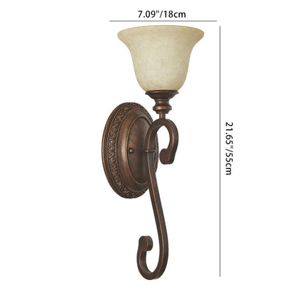 Traditional Rustic Cup Iron Glass 1-Light Wall Sconce Lamp