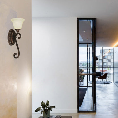 Traditional Rustic Cup Iron Glass 1-Light Wall Sconce Lamp