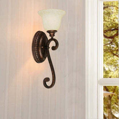 Traditional Rustic Cup Iron Glass 1-Light Wall Sconce Lamp