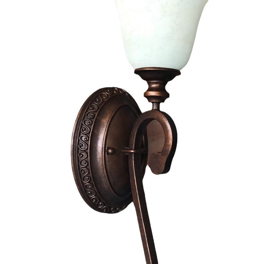 Traditional Rustic Cup Iron Glass 1-Light Wall Sconce Lamp