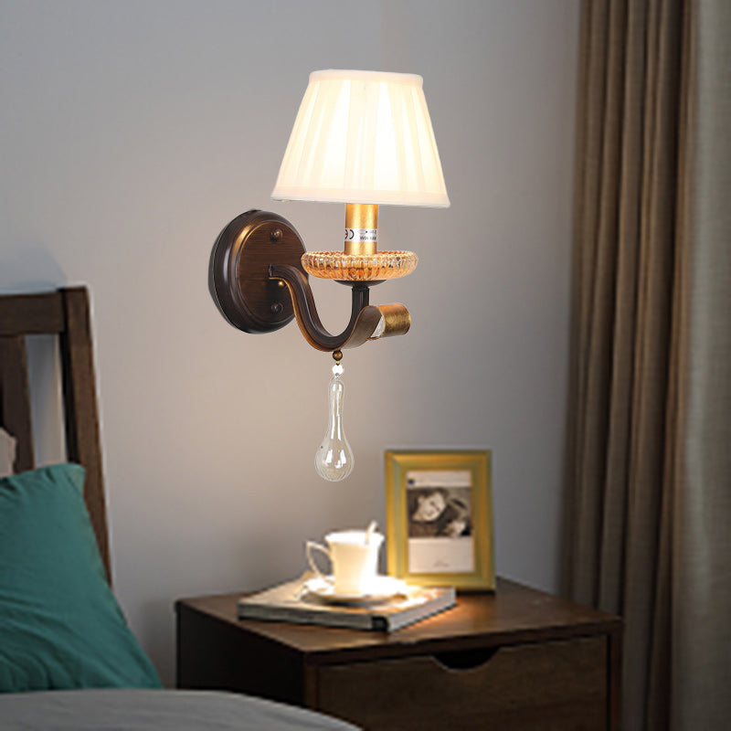 French Drum Iron Fabric Glass 1-Light Wall Sconce Lamp