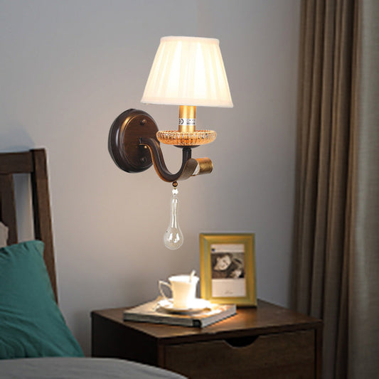 French Drum Iron Fabric Glass 1-Light Wall Sconce Lamp