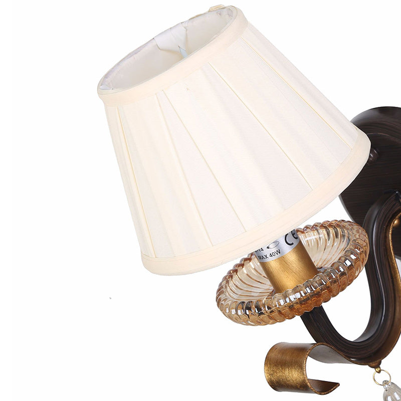French Drum Iron Fabric Glass 1-Light Wall Sconce Lamp