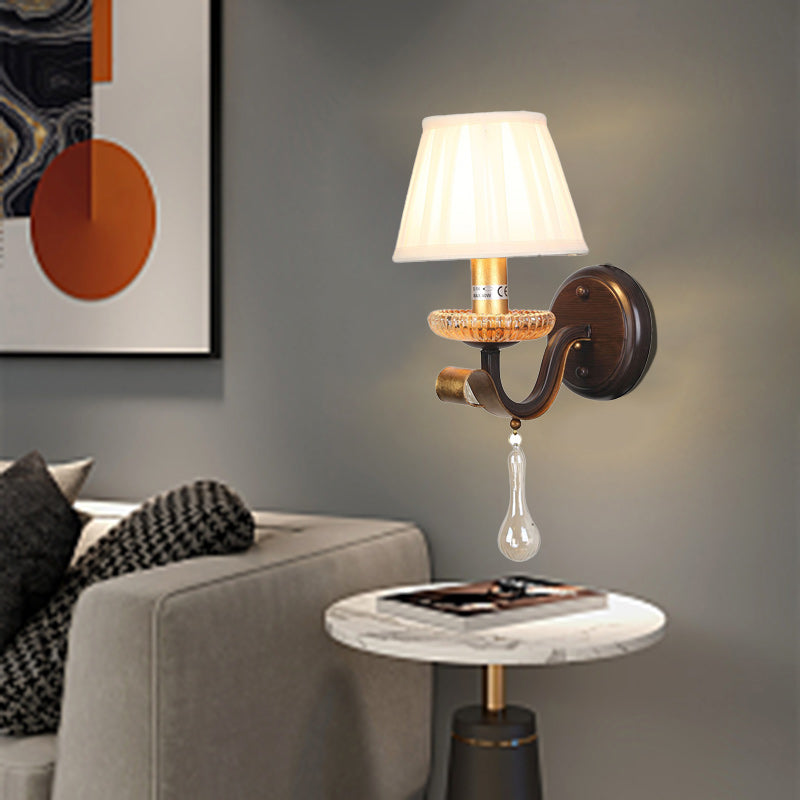 French Drum Iron Fabric Glass 1-Light Wall Sconce Lamp