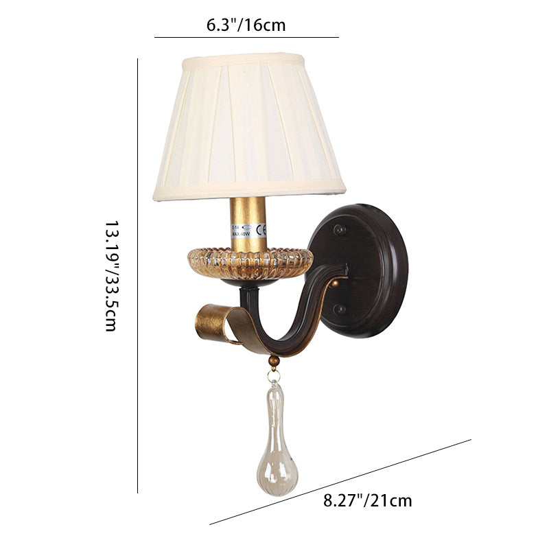 French Drum Iron Fabric Glass 1-Light Wall Sconce Lamp