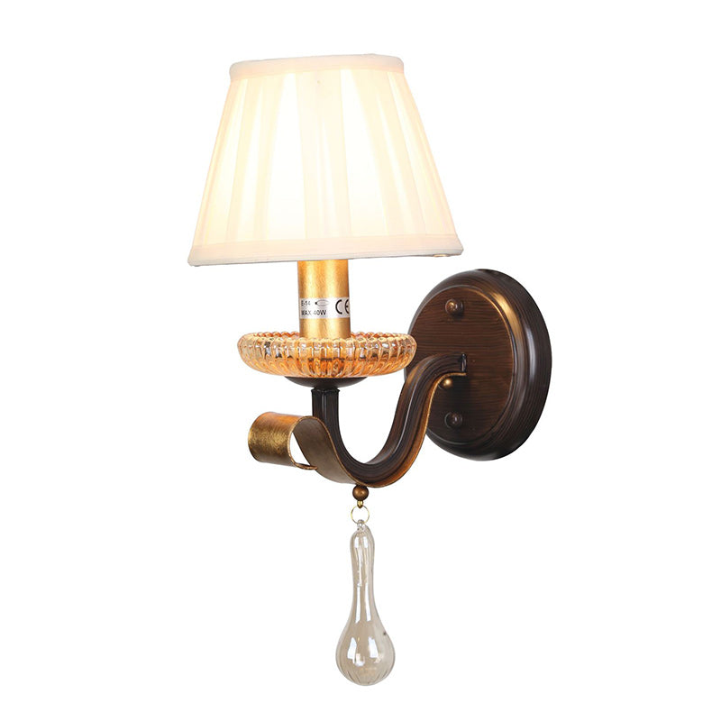 French Drum Iron Fabric Glass 1-Light Wall Sconce Lamp