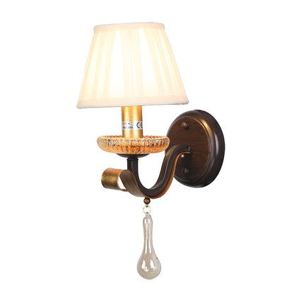 French Drum Iron Fabric Glass 1-Light Wall Sconce Lamp