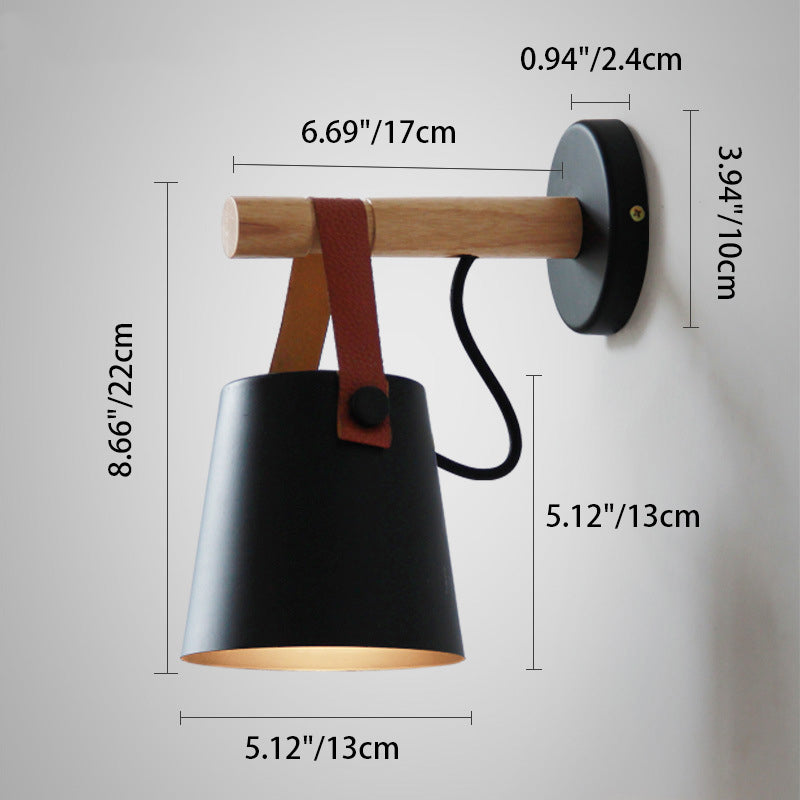 Contemporary Nordic Drum Wood Iron 1-Light Wall Sconce Lamp