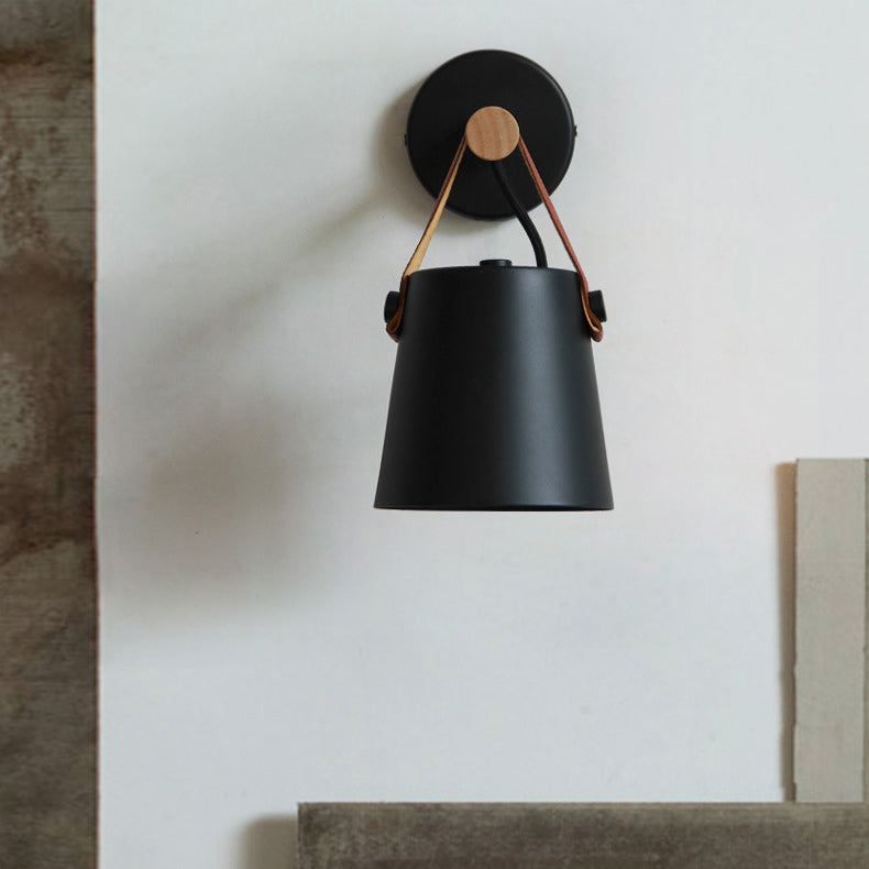 Contemporary Nordic Drum Wood Iron 1-Light Wall Sconce Lamp