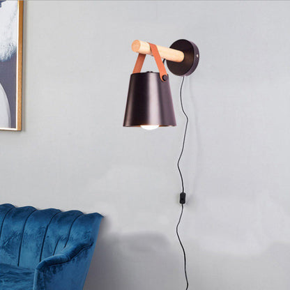 Contemporary Nordic Drum Wood Iron 1-Light Wall Sconce Lamp