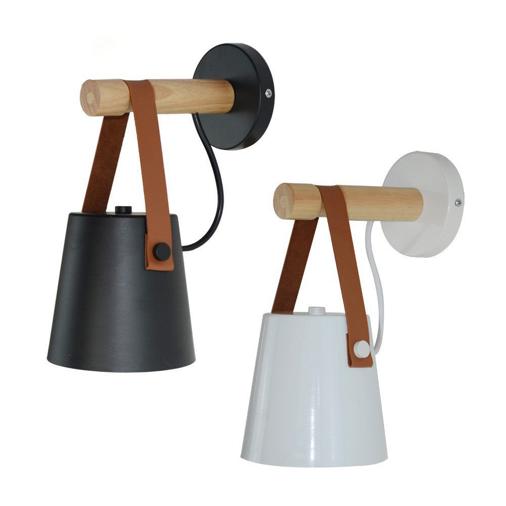 Contemporary Nordic Drum Wood Iron 1-Light Wall Sconce Lamp
