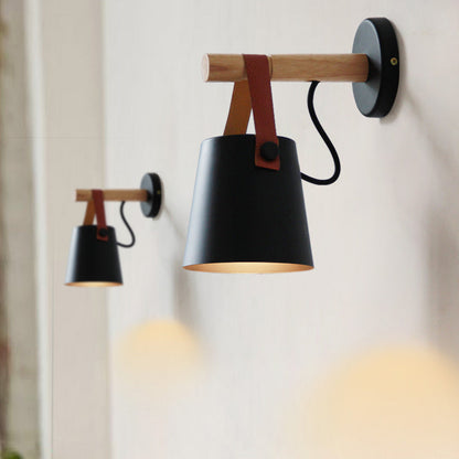 Contemporary Nordic Drum Wood Iron 1-Light Wall Sconce Lamp