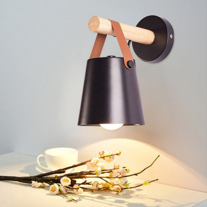 Contemporary Nordic Drum Wood Iron 1-Light Wall Sconce Lamp