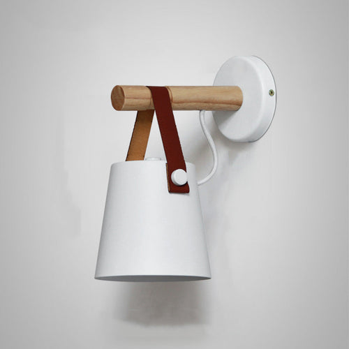 Contemporary Nordic Drum Wood Iron 1-Light Wall Sconce Lamp
