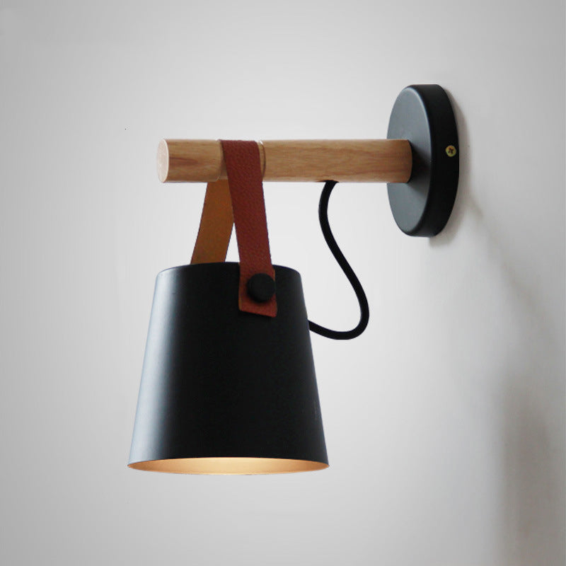 Contemporary Nordic Drum Wood Iron 1-Light Wall Sconce Lamp
