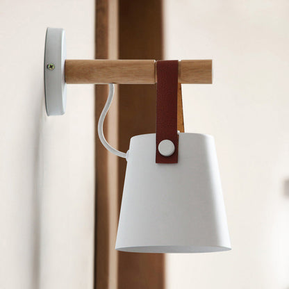 Contemporary Nordic Drum Wood Iron 1-Light Wall Sconce Lamp
