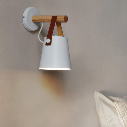 Contemporary Nordic Drum Wood Iron 1-Light Wall Sconce Lamp