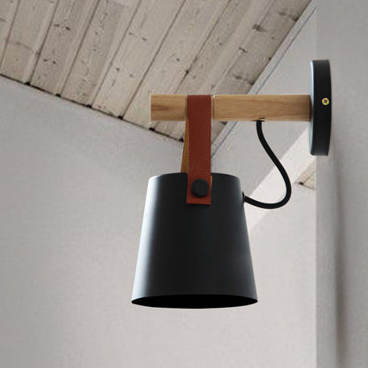 Contemporary Nordic Drum Wood Iron 1-Light Wall Sconce Lamp