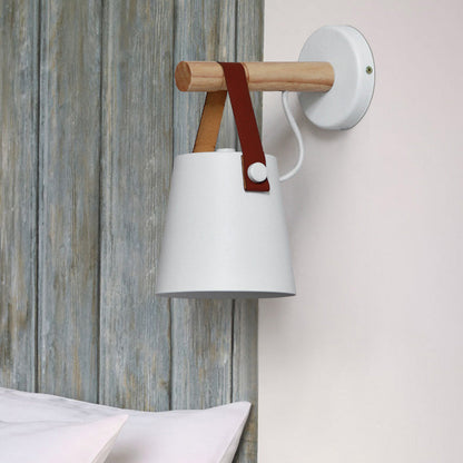 Contemporary Nordic Drum Wood Iron 1-Light Wall Sconce Lamp