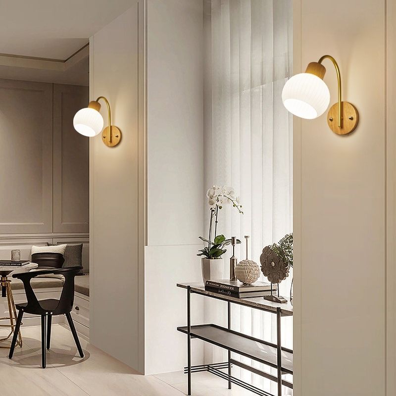Simplicity Oval Iron Wood Glass 1-Light Wall Sconce Lamp