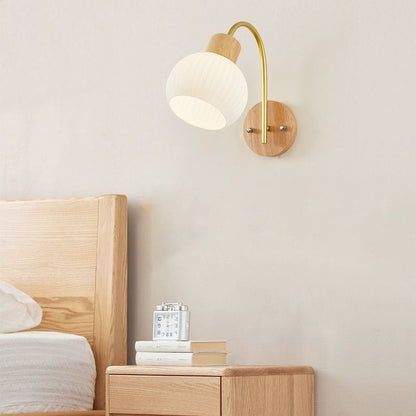 Simplicity Oval Iron Wood Glass 1-Light Wall Sconce Lamp