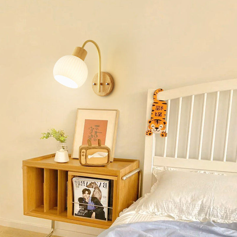 Simplicity Oval Iron Wood Glass 1-Light Wall Sconce Lamp