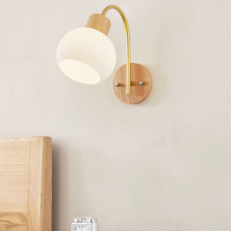 Simplicity Oval Iron Wood Glass 1-Light Wall Sconce Lamp