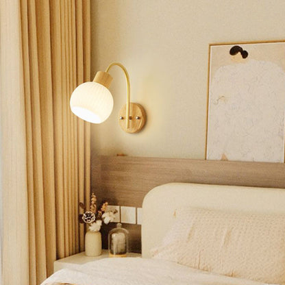 Simplicity Oval Iron Wood Glass 1-Light Wall Sconce Lamp