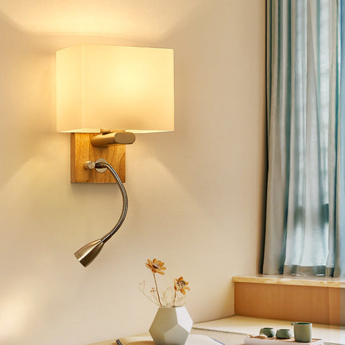 Scandinavian Wood Iron Fabric 1-Light Wall Sconce Lamp