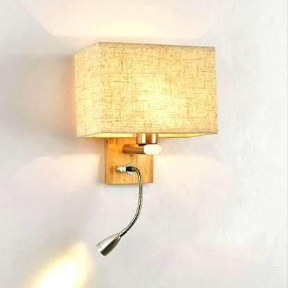 Scandinavian Wood Iron Fabric 1-Light Wall Sconce Lamp