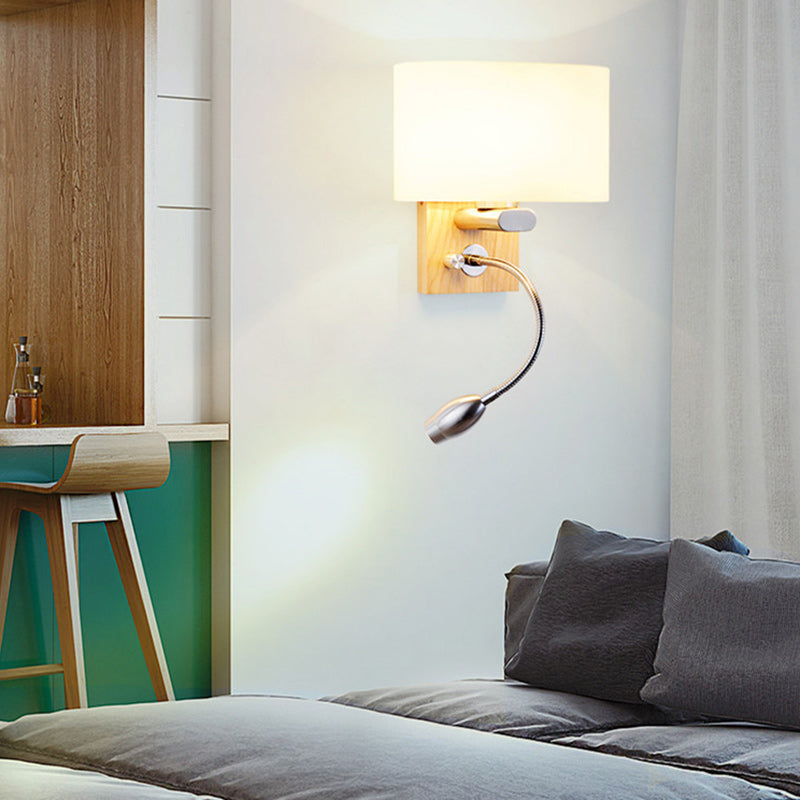 Scandinavian Wood Iron Fabric 1-Light Wall Sconce Lamp