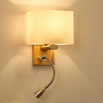 Scandinavian Wood Iron Fabric 1-Light Wall Sconce Lamp