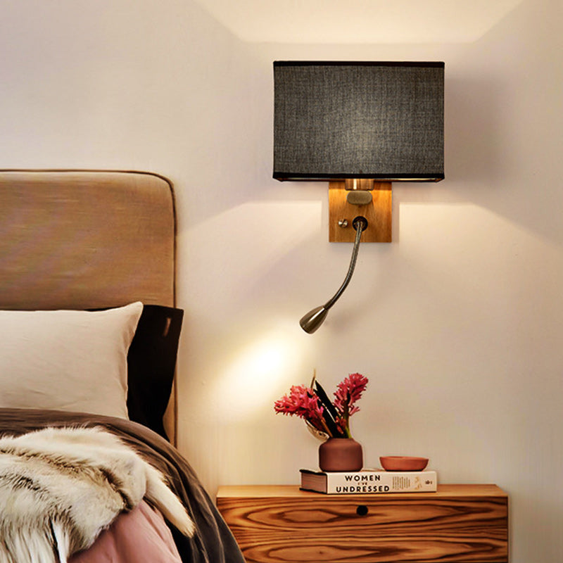 Scandinavian Wood Iron Fabric 1-Light Wall Sconce Lamp