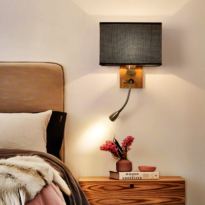 Scandinavian Wood Iron Fabric 1-Light Wall Sconce Lamp