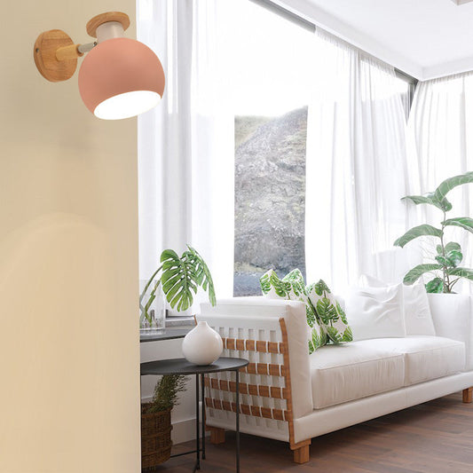 Creative Round Wood Iron 1-Light Wall Sconce Lamp