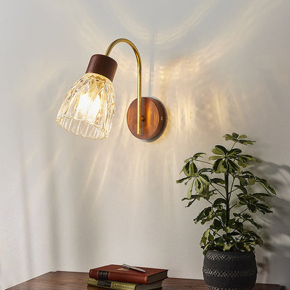 Traditional Drum Iron Wood Glass 1-Light Wall Sconce Lamp