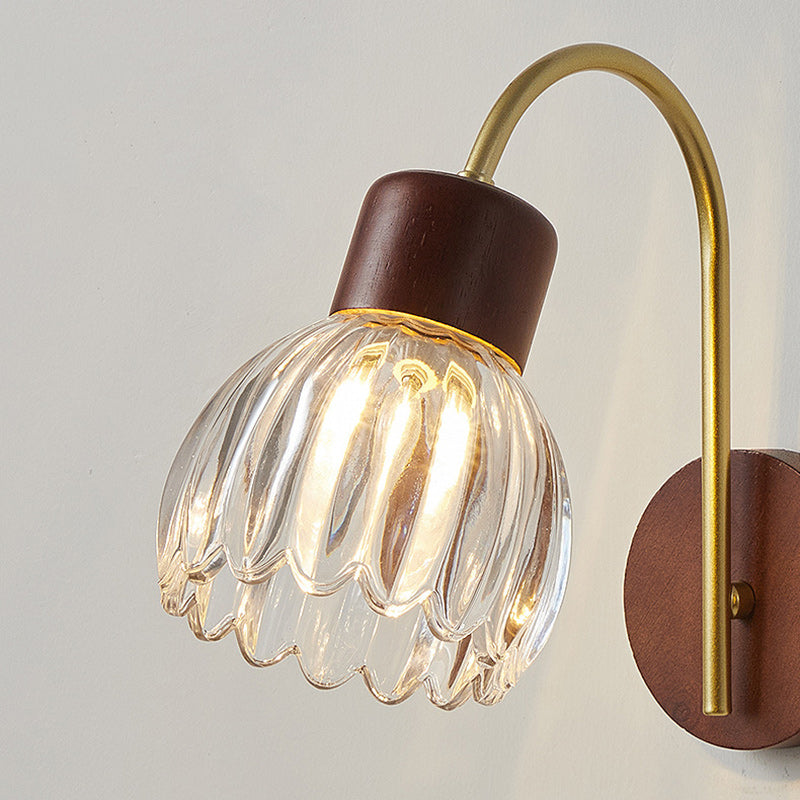 Traditional Drum Iron Wood Glass 1-Light Wall Sconce Lamp
