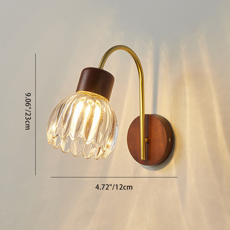 Traditional Drum Iron Wood Glass 1-Light Wall Sconce Lamp