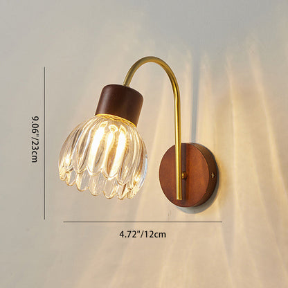 Traditional Drum Iron Wood Glass 1-Light Wall Sconce Lamp