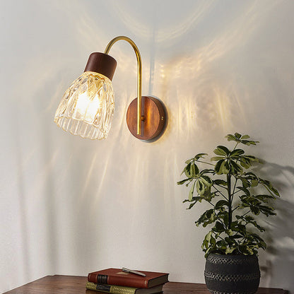 Traditional Drum Iron Wood Glass 1-Light Wall Sconce Lamp