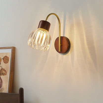 Traditional Drum Iron Wood Glass 1-Light Wall Sconce Lamp