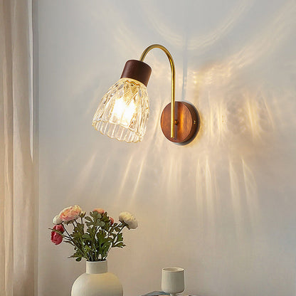 Traditional Drum Iron Wood Glass 1-Light Wall Sconce Lamp