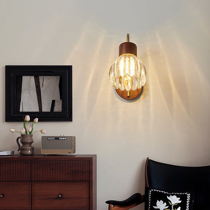 Traditional Drum Iron Wood Glass 1-Light Wall Sconce Lamp
