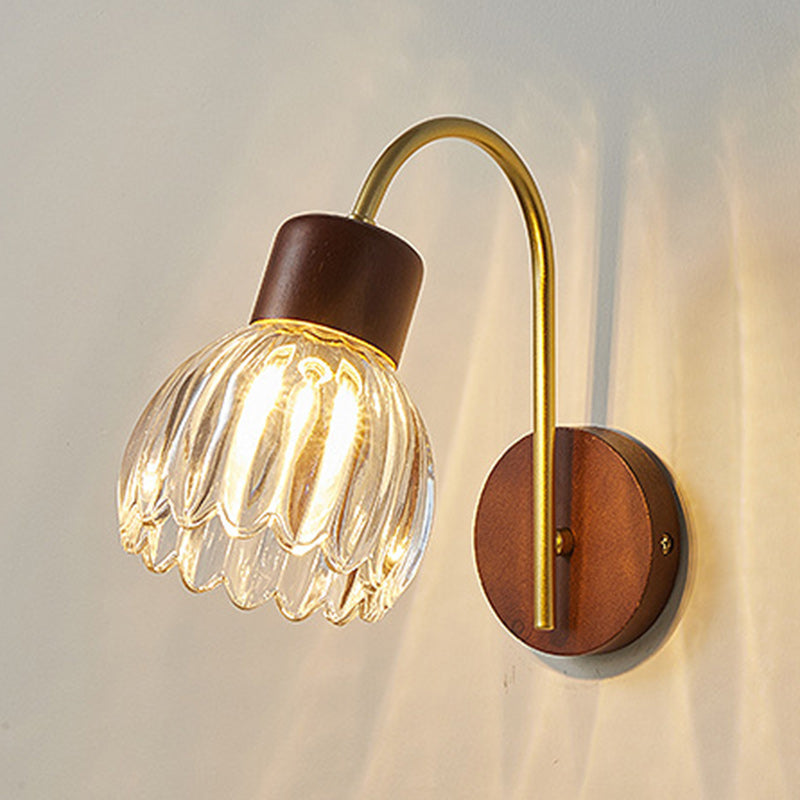 Traditional Drum Iron Wood Glass 1-Light Wall Sconce Lamp