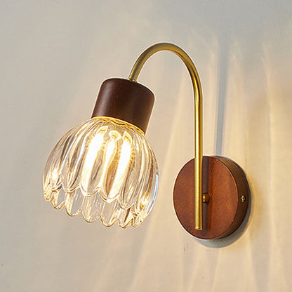 Traditional Drum Iron Wood Glass 1-Light Wall Sconce Lamp