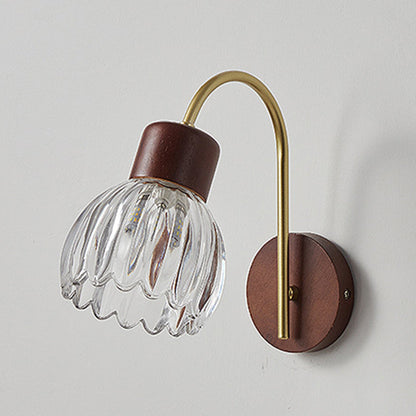 Traditional Drum Iron Wood Glass 1-Light Wall Sconce Lamp