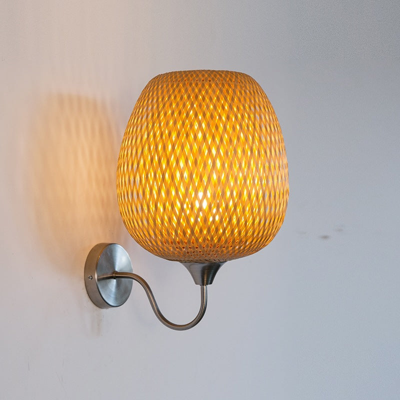 Chinese Oval Iron Bamboo 1-Light Wall Sconce Lamp