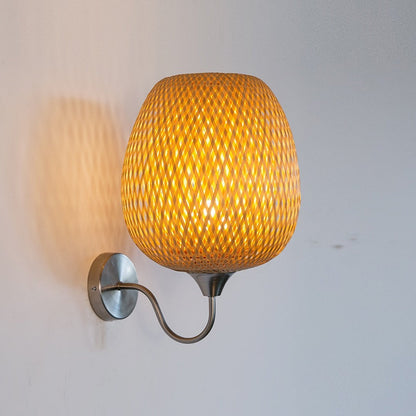 Chinese Oval Iron Bamboo 1-Light Wall Sconce Lamp
